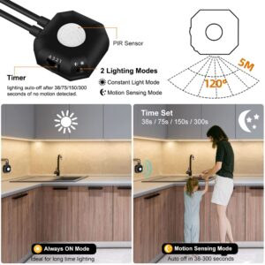 Motion Sensor LED Light Strip, 9.8ft LED Strip Lights with Constant Lighting and Motion Sensing 2 Lighting Modes for Under Cabinets, Closets, Safe Stairs - 3000K Warm White