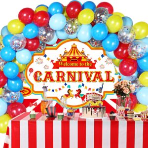 circus carnival party decoration including circus confetti balloons kit carnival photography backdrop banner carnival party tablecloths for kids boys girls birthday party decorations supplies