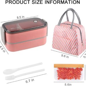 NatraProw Bento Box For Adults BPA-Free Leak Proof 3 Compartments Lunch Box Kit With Detachable Divider, Lunch Bag, Stackable Lunch Containers Pink Bento Box With Utensils (pink)