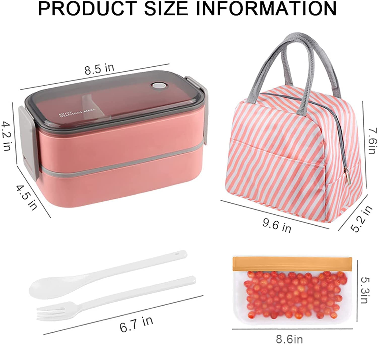 NatraProw Bento Box For Adults BPA-Free Leak Proof 3 Compartments Lunch Box Kit With Detachable Divider, Lunch Bag, Stackable Lunch Containers Pink Bento Box With Utensils (pink)