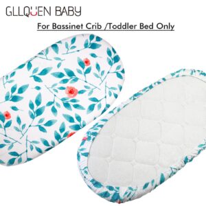 Gllquen Baby Bassinet Crib Sheets Set, Breathable Cozy Fitted Mattress Sheet, Elastic Travel Crib Fashionable Floral Pattern, Standard Cradle Safe Sheets for Baby Boy Girls 32"X16" (Flowers)