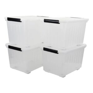 cadineus 50 quart storage boxes with wheels, large plastic storage tote bins set of 4
