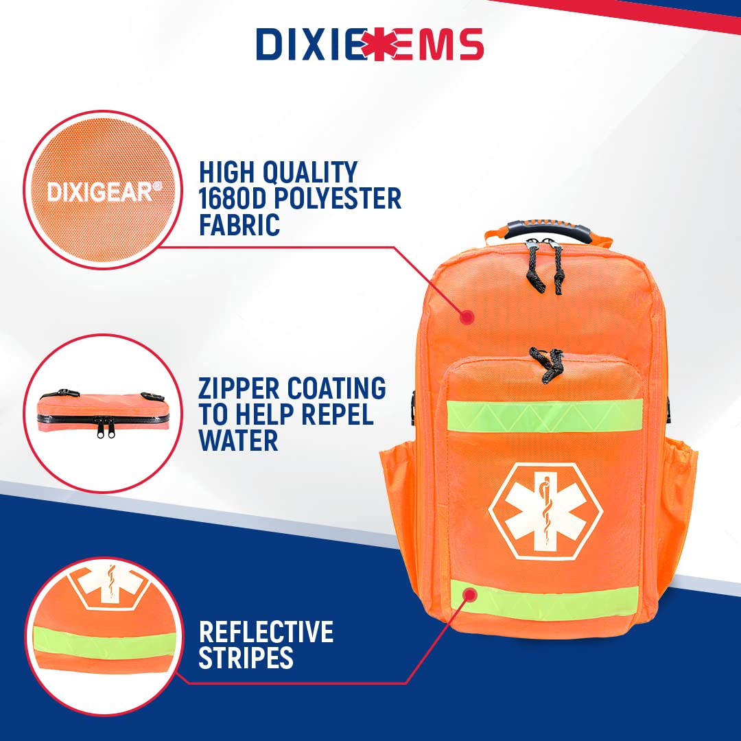 Dixie EMS Ultimate Pro Trauma O2 Backpack with Modular Pouch Design, Oxygen Gear Bag for First Responders and Medics – Orange