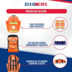 Dixie EMS Ultimate Pro Trauma O2 Backpack with Modular Pouch Design, Oxygen Gear Bag for First Responders and Medics – Orange