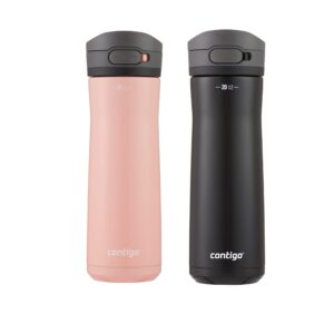 contigo jackson chill 2.0 vacuum-insulated stainless steel water bottle, secure lid technology for leak-proof travel, keeps drinks cold for 12 hours, 20oz 2-pack, pink lemonade & licorice