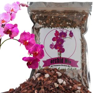all purpose orchid soil potting mix - orchid bark & organic perlite for plants - all natural potting soil media has good drainage for planting or orchid repotting (1 qt)
