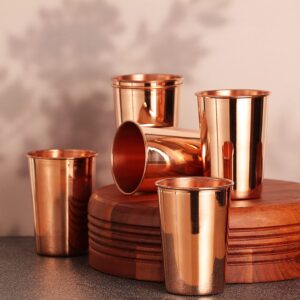 Pure Copper Tumbler Set of 6, UNLINED, UNCOATED and LACQUER FREE, 350 Ml (11.8 US Fl Oz) Capacity For Ayurveda Health Benefits