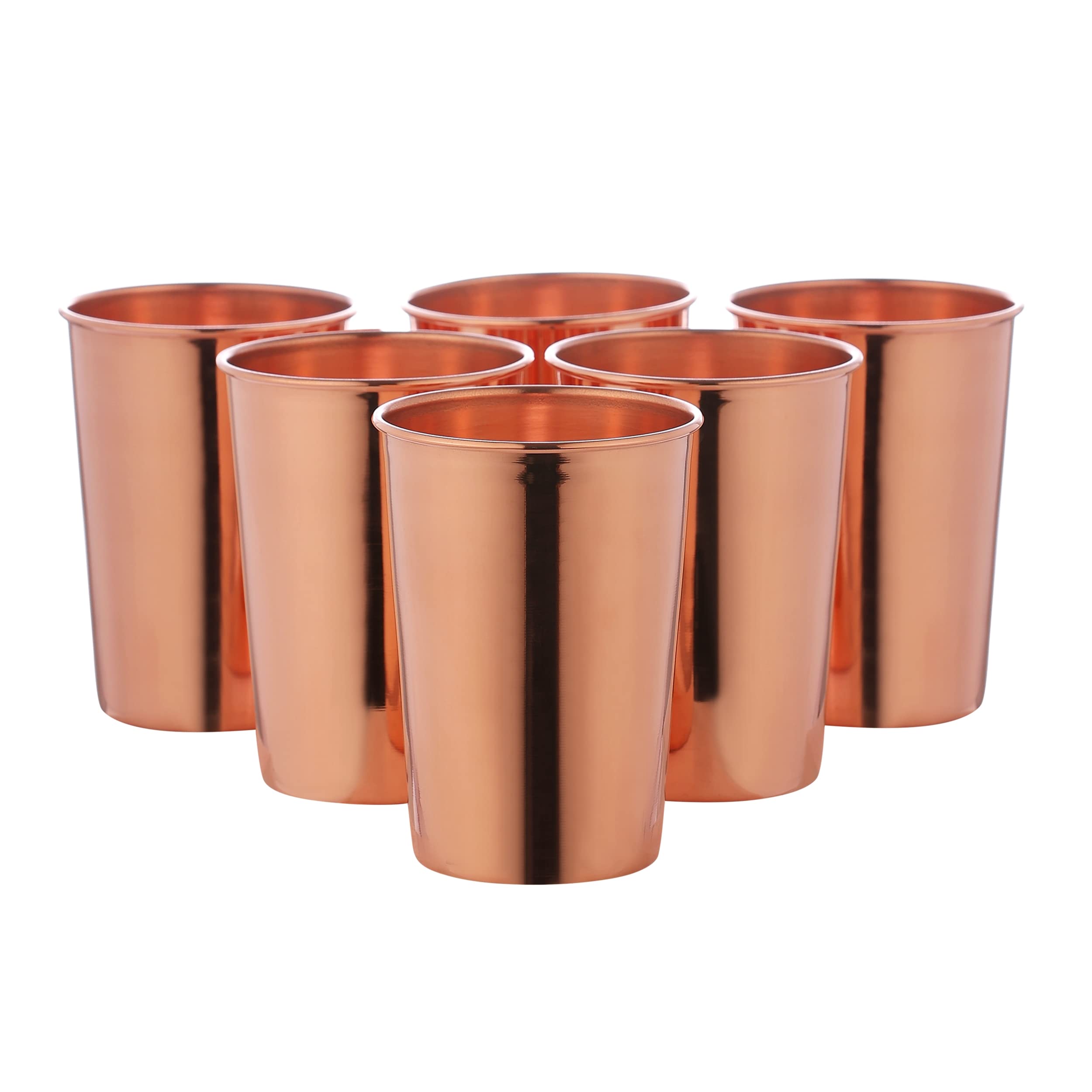Pure Copper Tumbler Set of 6, UNLINED, UNCOATED and LACQUER FREE, 350 Ml (11.8 US Fl Oz) Capacity For Ayurveda Health Benefits