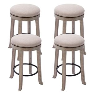 duomay french vintage swivel bar stools set of 4, 26” counter height stools, fabric armless barstool with rubberwood legs, farmhouse kitchen island chair for dining room bar coffee shop, beige