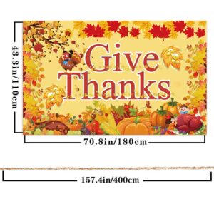 Fecedy Give Thanks Extra Large Fabric Sign Poster Banner Backdrop Pumpkin Maple Leaf Turkey Corn Fruit for Thanksgiving Day Party Decorations Welcome Autumn Hang Outdoor Indoor