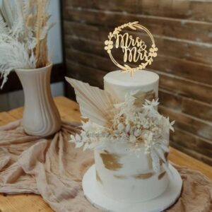 HappyPlywood Wedding Cake Toppers Mr Mrs Wooden Cake Topper with Leaves Floral