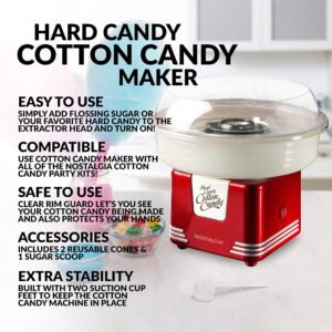 Nostalgia Cotton Candy Machine - Retro Cotton Candy Machine for Kids with 2 Reusable Cones, 1 Sugar Scoop, and 1 Extractor Head – Red