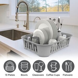 Mueller Dish Rack For Kitchen Counter, European Made Dish Drying Rack with Utensil Holder, 15" x 11" x 4" Utensil Rack, Dish Racks for Kitchen Countertop, Sink, Gray
