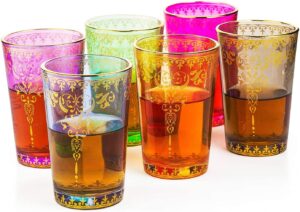 the wine savant moroccan glasses artisan hand-made multipurpose 170 ml 6 oz tea and wine morrocan tumbler marrakech & casablanca tea cups set of 6 (6 colors)