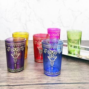 The Wine Savant Moroccan Glasses Artisan Hand-Made Multipurpose 170 ml 6 oz Tea and Wine Morrocan Tumbler Marrakech & Casablanca Tea Cups Set of 6 (6 Colors)