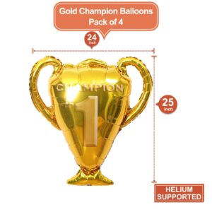 4 Pack Gold Champion Foil Balloons Champion Trophy Mylar Balloons Soccer Football Basketball Anniversary Birthday Games Party Decorations