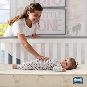 Delta Children Logan Wood Toddler Bed + Simmons Kids SlumberTime Naturally 2-Stage Premium Foam Crib and Toddler Mattress - Waterproof - GREENGUARD Certified [Bundle], Midnight Grey/Natural