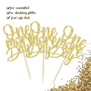 One More Day Cupcake Toppers, 12 pcs Wedding Rehearsal, Bachelorette Party Decorations Supplies, Wedding Countdown Dessert Sign, Rehearsal Brunch Dinner Decor, Pre-assembled, Double-sided Gold Glitter