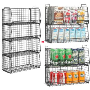 4 pack extra large stackable wire baskets, pantry organization and storage,wire baskets for organizing,countertop snack chips can organizer,household storage bins for cabinet, kitchen, closet