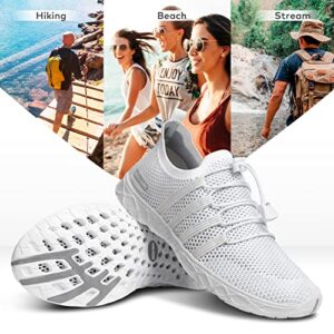 SEEKWAY Mens Womens Water Shoes Quick Dry Aqua Shoes Barefoot for Beach Surf Hiking Pool Water Sports AD051 White