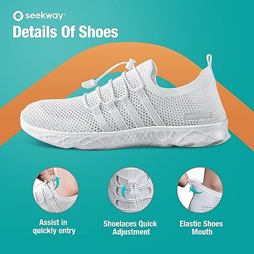 SEEKWAY Mens Womens Water Shoes Quick Dry Aqua Shoes Barefoot for Beach Surf Hiking Pool Water Sports AD051 White