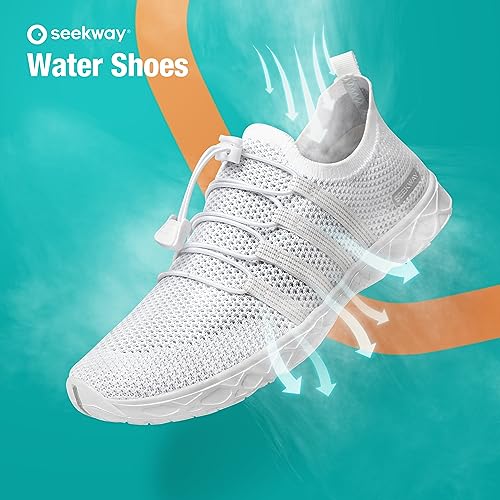 SEEKWAY Mens Womens Water Shoes Quick Dry Aqua Shoes Barefoot for Beach Surf Hiking Pool Water Sports AD051 White