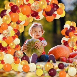 PERPAOL 141pcs Fall Balloons Garland Arch Kit, Fall Decorations Orange Burgundy balloons for Thanksgiving Autumn Little Pumpkin Shower Birthday Party Decorations with Fall Leaves and Maple Garland