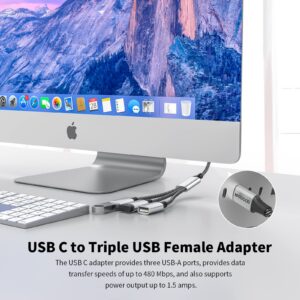 USB C Male to Three USB Female Cable,USB c Splitter to USB USB c Splitter Audio and Charging Type C to 3 Type A 2.0 Port Splitter Multi Hub for MacBook,iPad Pro Air,Microsoft Surface Go,PC,Laptop