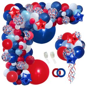 perpaol 140pcs navy blue red white balloon garland arch kit graduation class of 2024 day 4th of july patriotic flag veteran’s day nautical baseball spider man one birthday party decorations