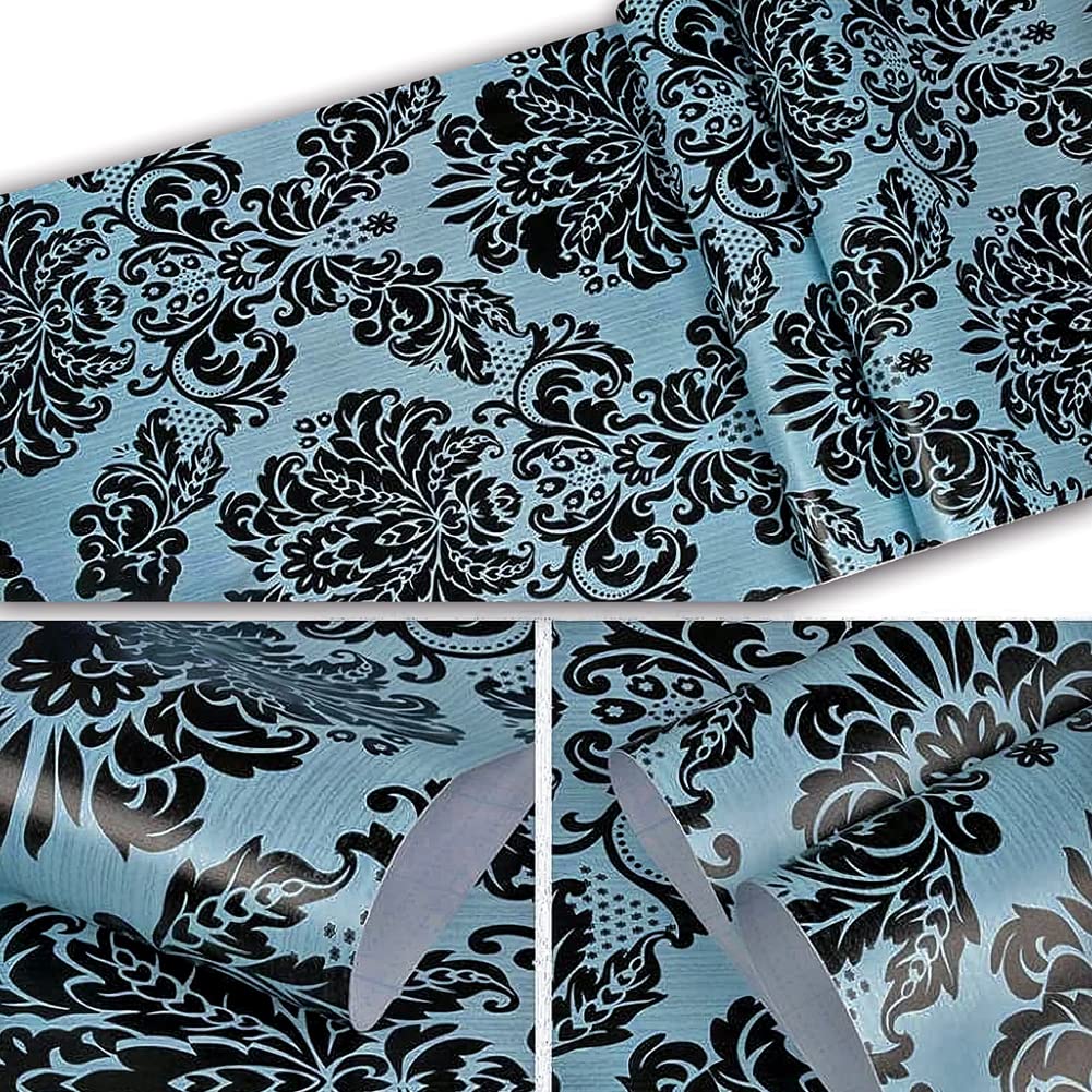 JZ·HOME Y1255 Damask Peel and Stick Wallpaper 17.7" x 9.8ft Removable Contact Paper Self-Adhesive Damask Furniture Paper Drawer Shelf Liner Vinyl Decorative Film