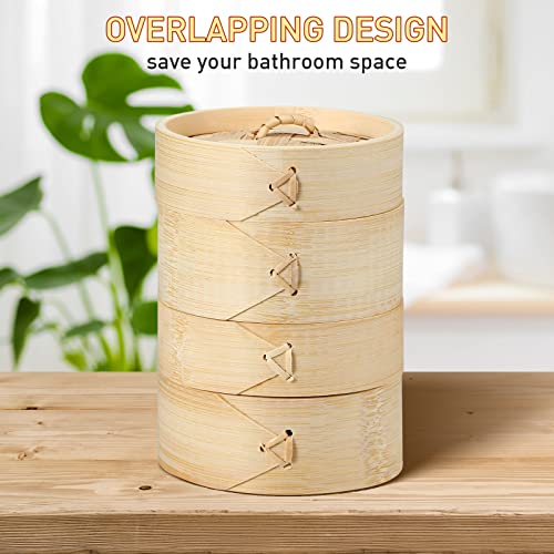 Natural Bamboo Soap Bar Holder with Lid Soap Dish Drain Foaming Net Shampoo Container Soaps Bar Box Wood Soap Tray Soap Saver Handmade Soap Case for Bathroom Shower Kitchen (6 Pcs,3.9 Inch)