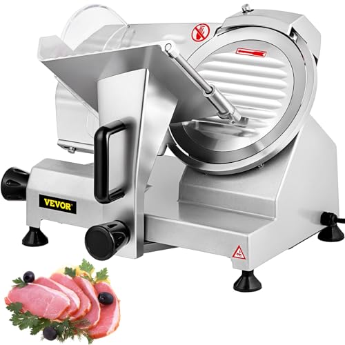 VEVOR Commercial Meat Slicer, 200W Electric Deli Food Slicer, 1200RPM Meat Slicer with 8“ Chromium-plated Steel Blade, 0-12mm Adjustable Thickness for Home & Commercial Use (8IN-200W)