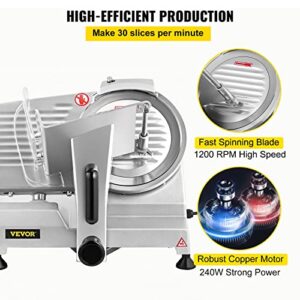 VEVOR Commercial Meat Slicer, 200W Electric Deli Food Slicer, 1200RPM Meat Slicer with 8“ Chromium-plated Steel Blade, 0-12mm Adjustable Thickness for Home & Commercial Use (8IN-200W)