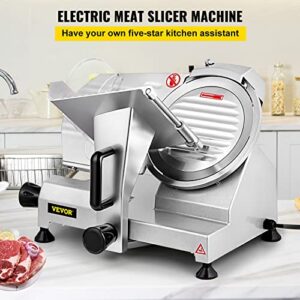 VEVOR Commercial Meat Slicer, 200W Electric Deli Food Slicer, 1200RPM Meat Slicer with 8“ Chromium-plated Steel Blade, 0-12mm Adjustable Thickness for Home & Commercial Use (8IN-200W)