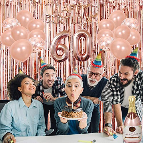 60th Birthday Decorations for Women,Rose Gold 60th Birthday Party Supplies for Women,Happy 60th Birthday Balloons for Women,Number 60 Balloons Rose Gold,Happy Birthday Banner Balloons Set