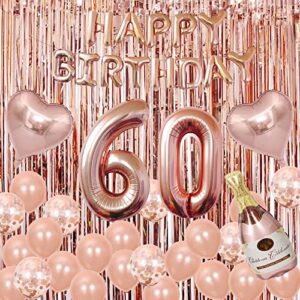 60th birthday decorations for women,rose gold 60th birthday party supplies for women,happy 60th birthday balloons for women,number 60 balloons rose gold,happy birthday banner balloons set