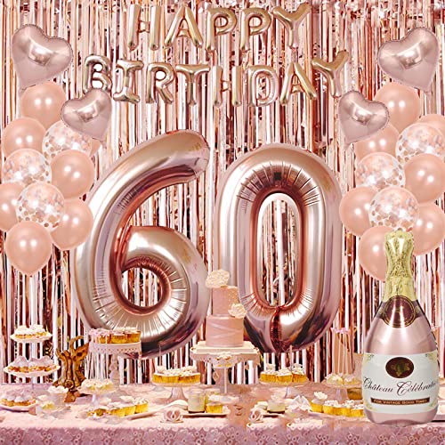 60th Birthday Decorations for Women,Rose Gold 60th Birthday Party Supplies for Women,Happy 60th Birthday Balloons for Women,Number 60 Balloons Rose Gold,Happy Birthday Banner Balloons Set