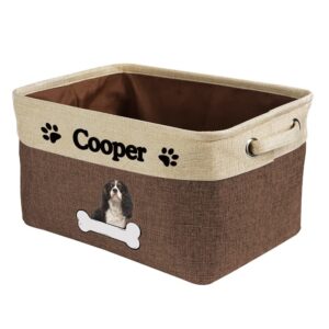 malihong personalized dog cavalier king charles spaniel bone decorative storage basket fabric rectangle toy box with 2 handles for organizing closet garage clothes blankets brown and white