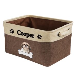 malihong personalized dog shih tzu bone decorative storage basket fabric rectangle toy box with 2 handles for organizing closet garage clothes blankets brown and white
