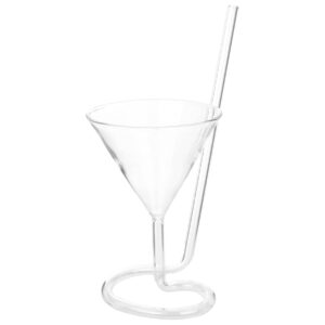 cabilock wine glass spiral cocktail glass red wine glass clear juice cup goblet with drinking tube straw ( transparent )