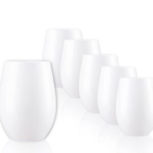 Posh Setting Plastic Stemless Wine Glasses - Disposable 12 Oz White Plastic Wine Glasses 6-Pack - Shatterproof Outdoor Wine Cups - Elegant BPA-Free Plastic Cocktail Wine Tumblers