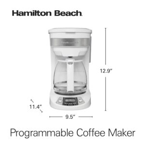 Hamilton Beach 12 Cup Programmable Drip Coffee Maker with 3 Brew Options, Glass Carafe, Auto Pause and Pour, White (46294)