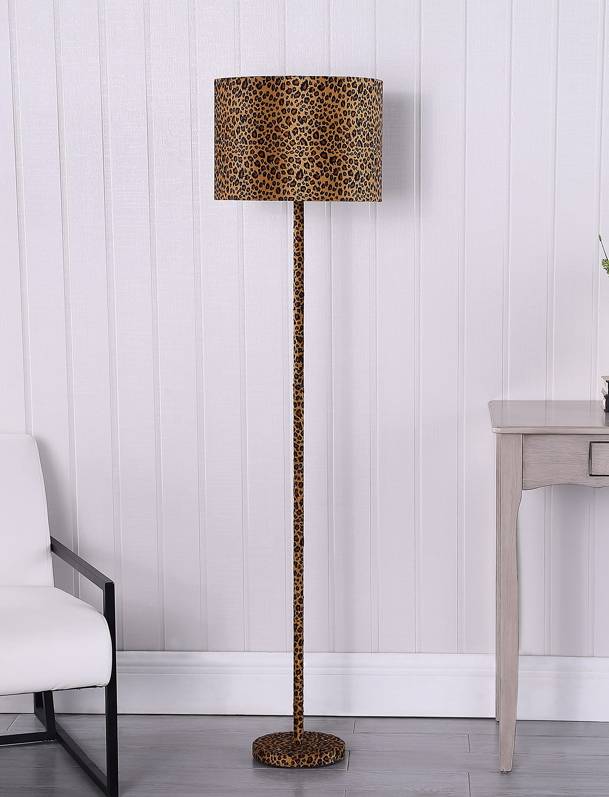 Ore International HBL2422 59" in Faux Suede Leopard Print Floor Lamp