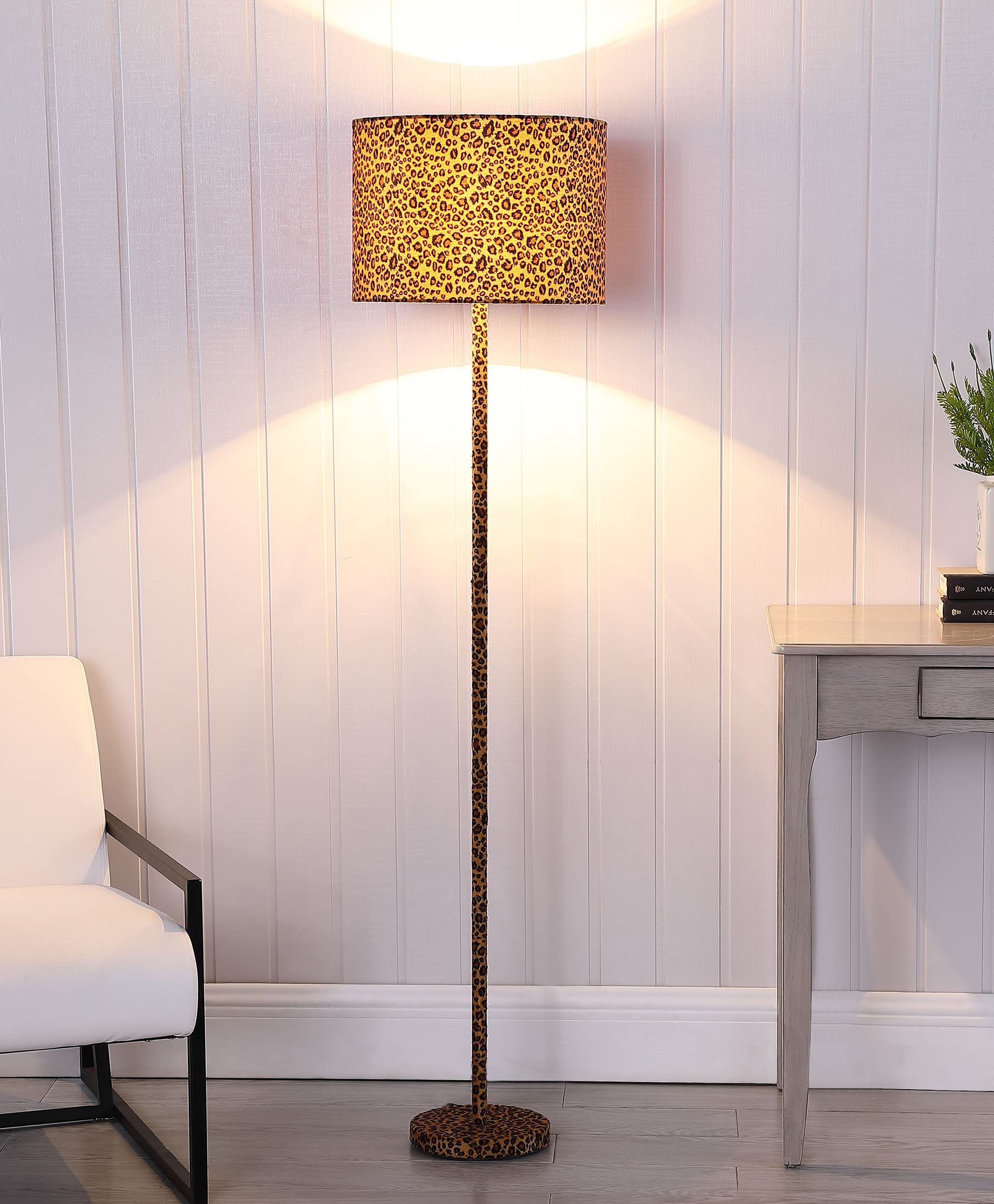 Ore International HBL2422 59" in Faux Suede Leopard Print Floor Lamp