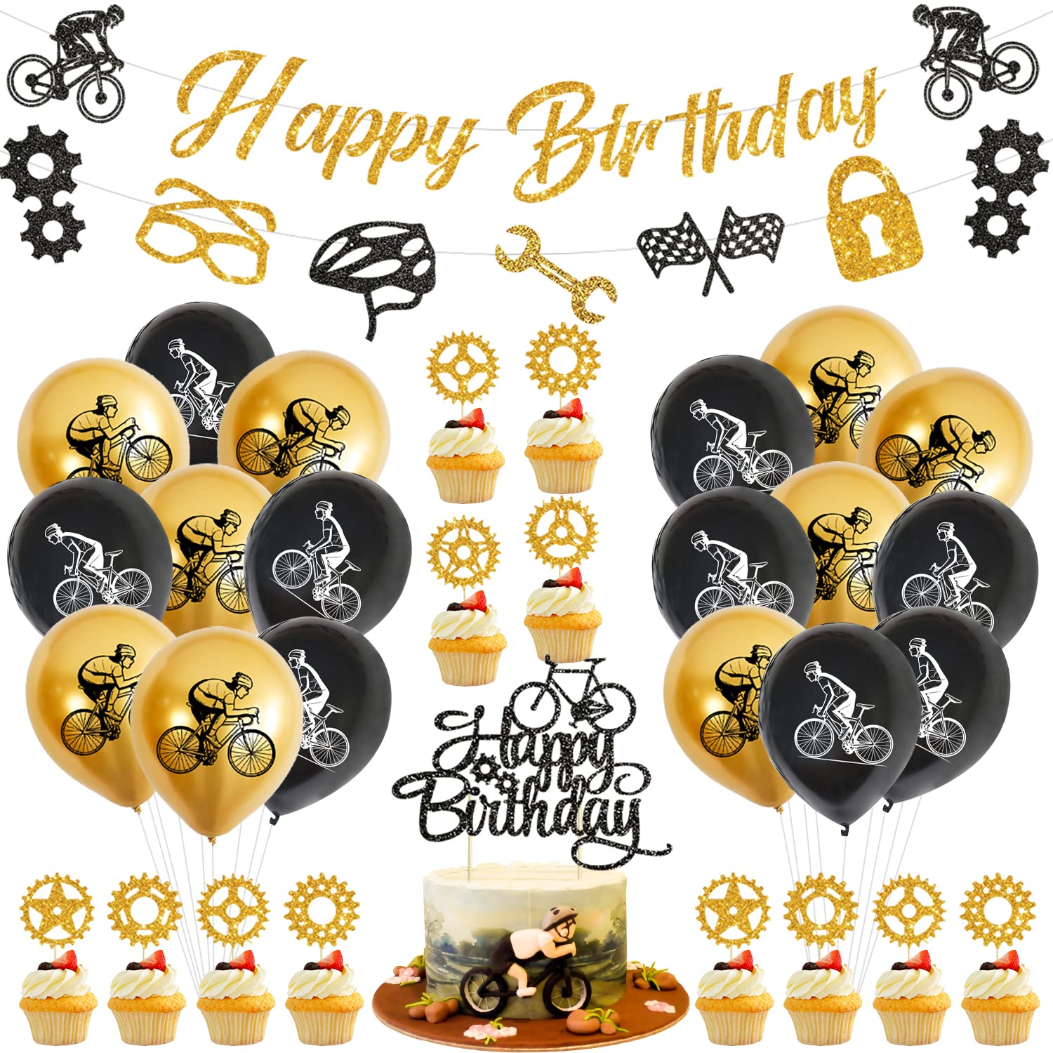 Bike Birthday Party Decorations, Including Banner, Cake Toppers, Balloons, Hanging Signs Bicycle Sports Theme Birthday Party Supplies for Kids and Bicycle Fans (B)