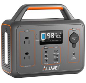 allwei portable power station 300w, 280wh solar generator, usb-c pd60w, 110v pure sine wave ac outlet, 78000mah backup lithium battery led light for outdoor camping emergency home backup(renewed)