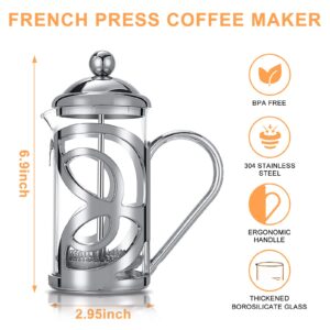 WORBIC French Press Coffee Maker, 3 Level Filtration System, Coffee Press with Heat Resistant Borosilicate Glass, 12oz Coffee French Press with Mini Coffee Canister & 2 Extra Filters(Silver)