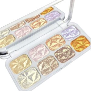 sumeitang 8 colors face highlighter makeup palette，shimmer glitter multichrome highlight powder，all sparkling shades can be layered or worn individually to enhance and brighten your face features