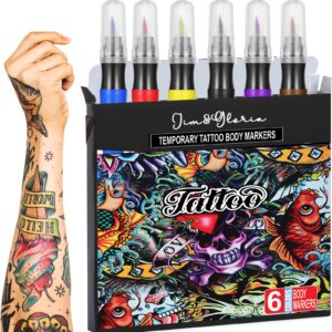jim&gloria face & body art tattoo pen washable skin markers 6 colors ideas for tween teen girls gifts 7 8 9 10 11 12 13 14 + years old teenage trendy stuff birthday christmas makeup face paint