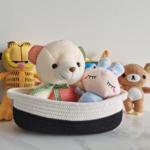 Woven Storage Basket Cotton Rope with Handle for Nursery Diaper, Blankets,Toys, Toliet Paper, Magazine and Keys, Cute Nursery Decor - 13"*7"*4"(White, 1)